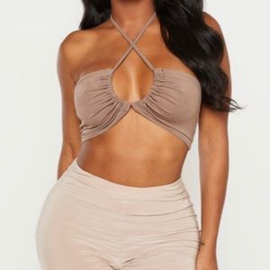 PLT Tie Neck Crop Top
